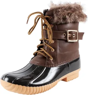 Nature Breeze Duck-01 Women's Chic Lace Up Buckled Duck Waterproof Snow Boots