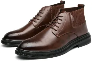 New Lace Up Boots For Men Round Burnished Toe Brogue Embossed Vegan Leather Resistant Non Slip Block Heel Stylish Formal Vintage