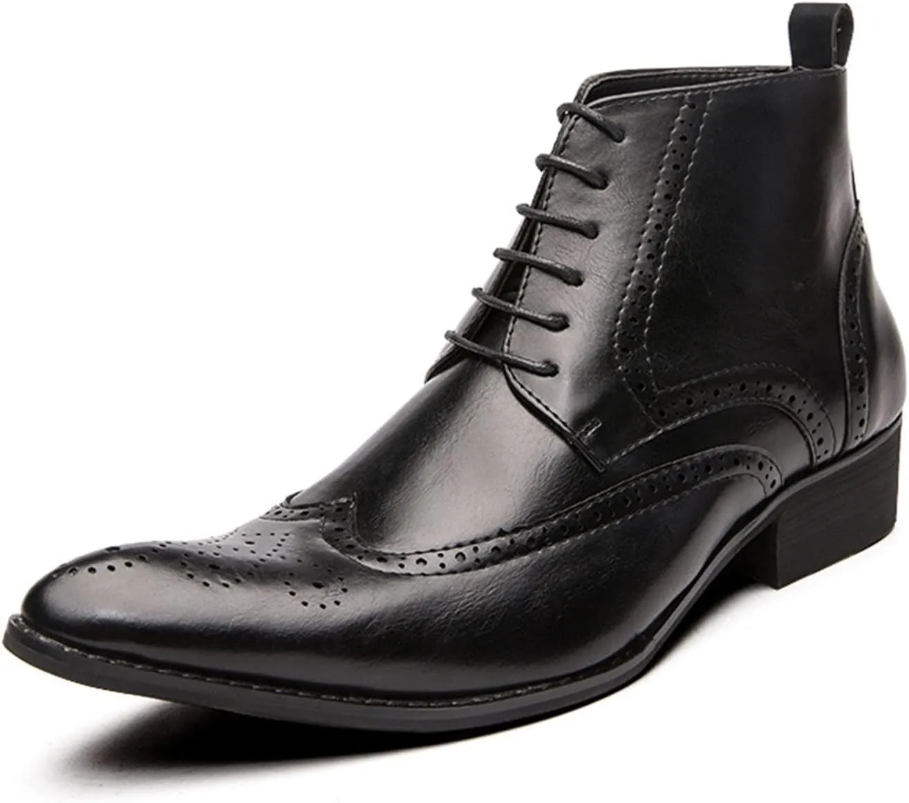 New Men's Ankle Boots Anti-slip Block Heel Slip Resistant Snip Toe Burnished Toe Carved Brogue Win Tip PU Formal Work Stylish