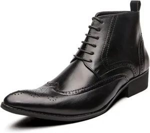 New Men's Ankle Boots Anti-slip Block Heel Slip Resistant Snip Toe Burnished Toe Carved Brogue Win Tip PU Formal Work Stylish