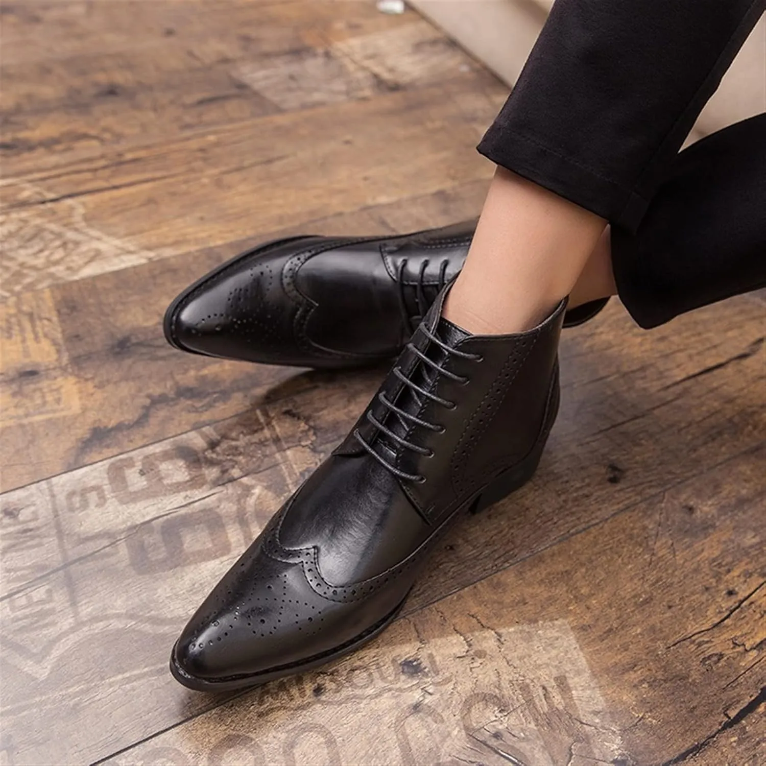 New Men's Ankle Boots Anti-slip Block Heel Slip Resistant Snip Toe Burnished Toe Carved Brogue Win Tip PU Formal Work Stylish