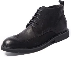 New Mens Ankle Boots Slip Resistant Anti-slip Wearable Derby Carved Brogue Win Tip With Zipper Cowhide Leather Casual Stylish