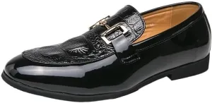 New Men's Crocodile Pattern Wedding Shoes Black Patent Leather Formal Mens Shoes Dress Oxford Shoes for Men Business Handmade Slip-On Loafers