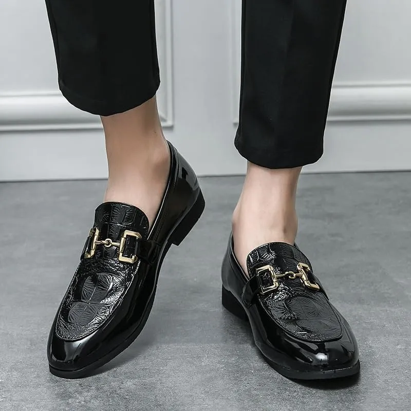 New Men's Crocodile Pattern Wedding Shoes Black Patent Leather Formal Mens Shoes Dress Oxford Shoes for Men Business Handmade Slip-On Loafers