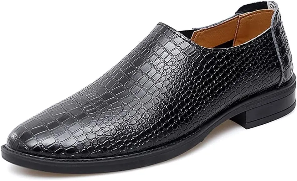 New Mens Loafers Moccasins Shoes Faux Crocodile Print Solid Colors Leather Slip Resistant Flat Heel Lightweight Wedding Casual Slip-ons