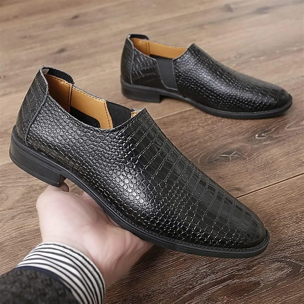 New Mens Loafers Moccasins Shoes Faux Crocodile Print Solid Colors Leather Slip Resistant Flat Heel Lightweight Wedding Casual Slip-ons