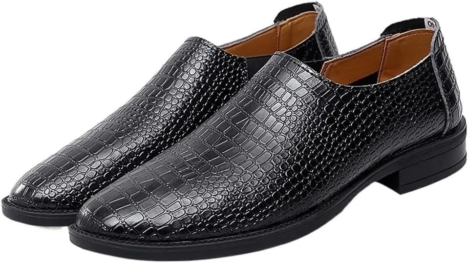 New Mens Loafers Moccasins Shoes Faux Crocodile Print Solid Colors Leather Slip Resistant Flat Heel Lightweight Wedding Casual Slip-ons