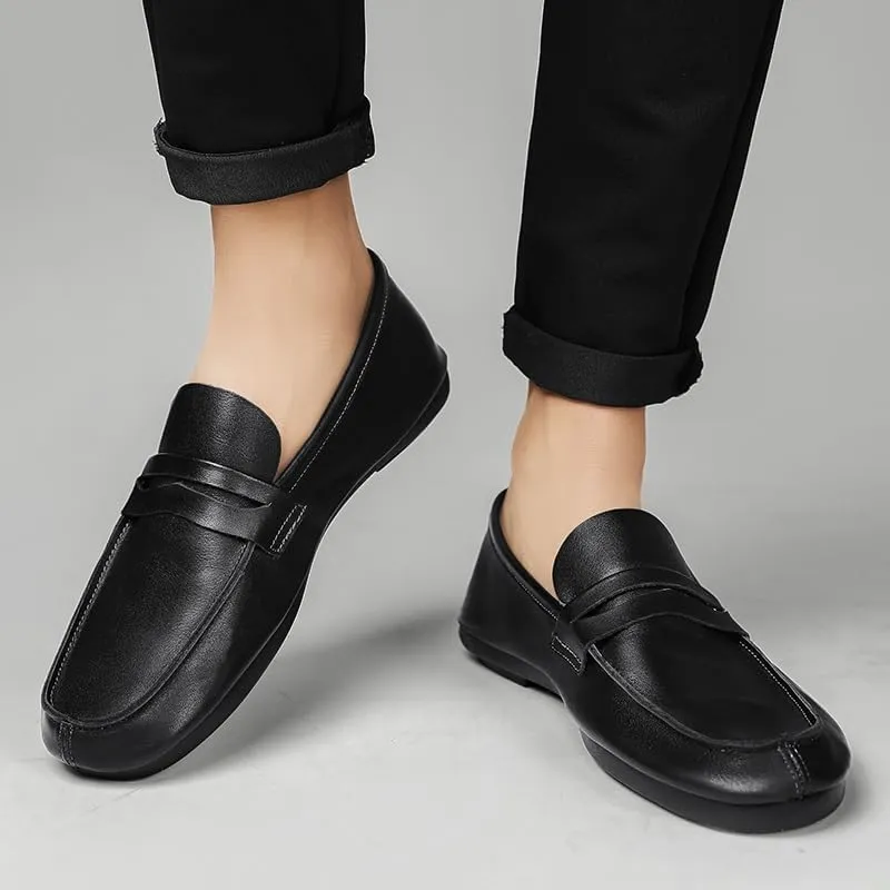 New Men's Loafers Round Toe Split Toe Solid Color Leather Penny Loafers Flexible Lightweight Comfortable Fashion Slip-on