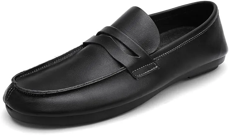 New Men's Loafers Round Toe Split Toe Solid Color Leather Penny Loafers Flexible Lightweight Comfortable Fashion Slip-on