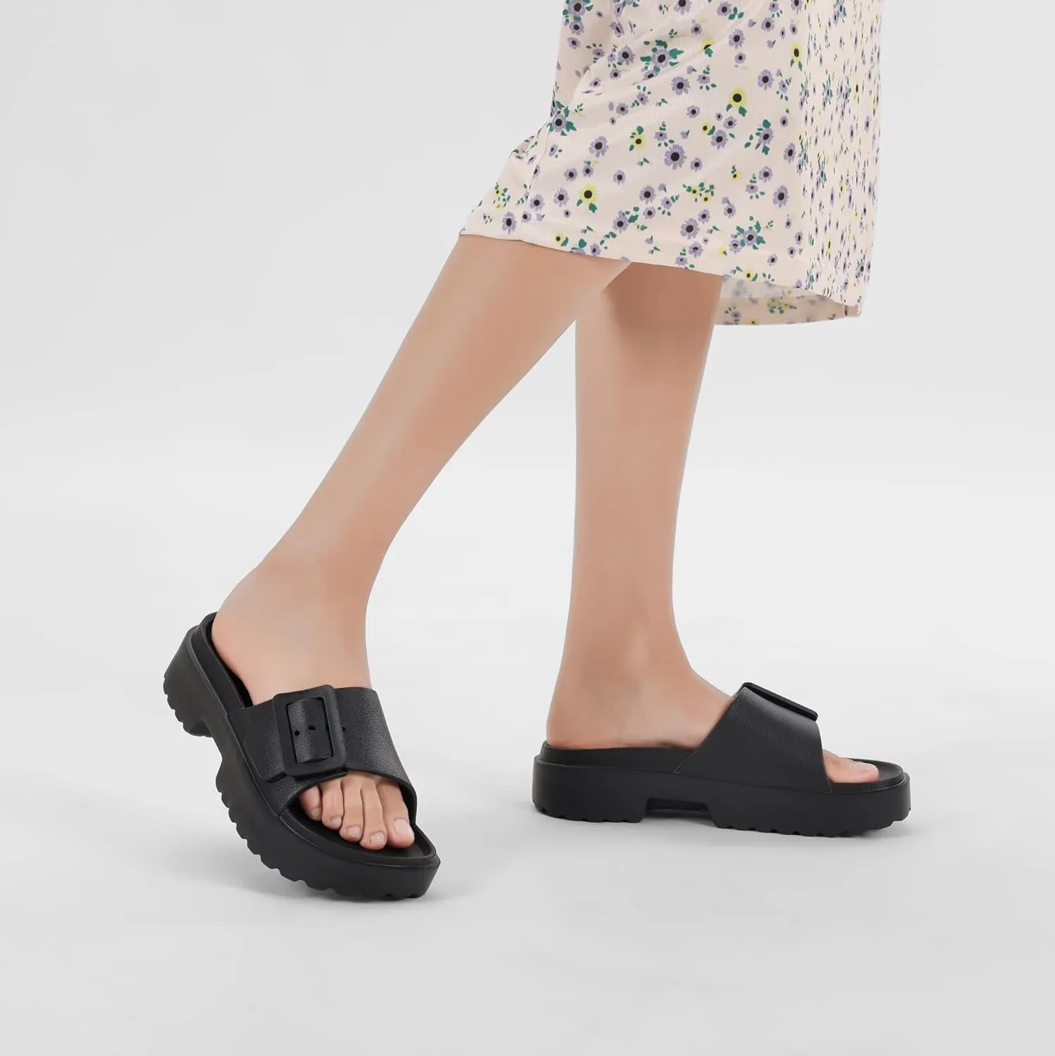 NineCiFun Women's Platform Sandals Low Wedge Sandals Open Toe Slide Sandals With Adjustable Buckle