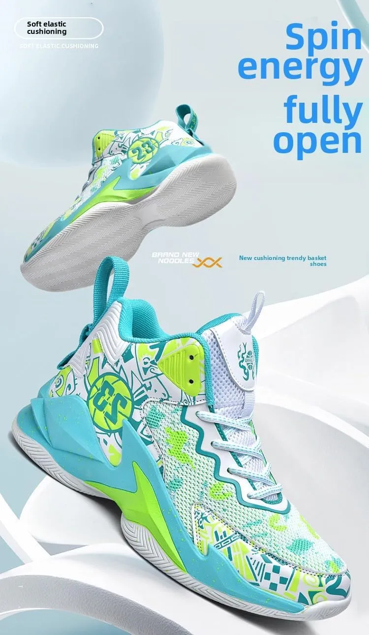 No.23 High Top Boots for Men Shock Absorbing Sneakers Non Slip Athletic Performance Shoes for Summer Basketball Training Streetwear Style