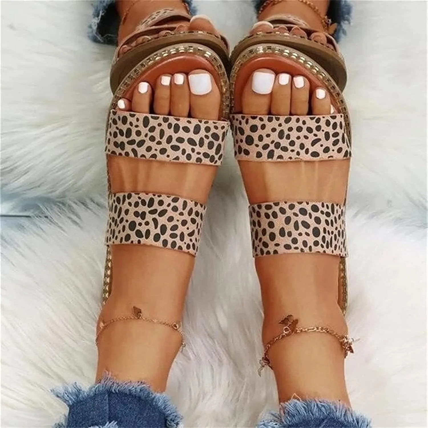 OMIREL Leopard Print Leather Wedge Soft Sole Sandal Leopard Print Sandals Mules Slip on Shoes Sandals for Women Open Toe Slippers Comfortable Beach Shoes,Leopard,US11/EU42