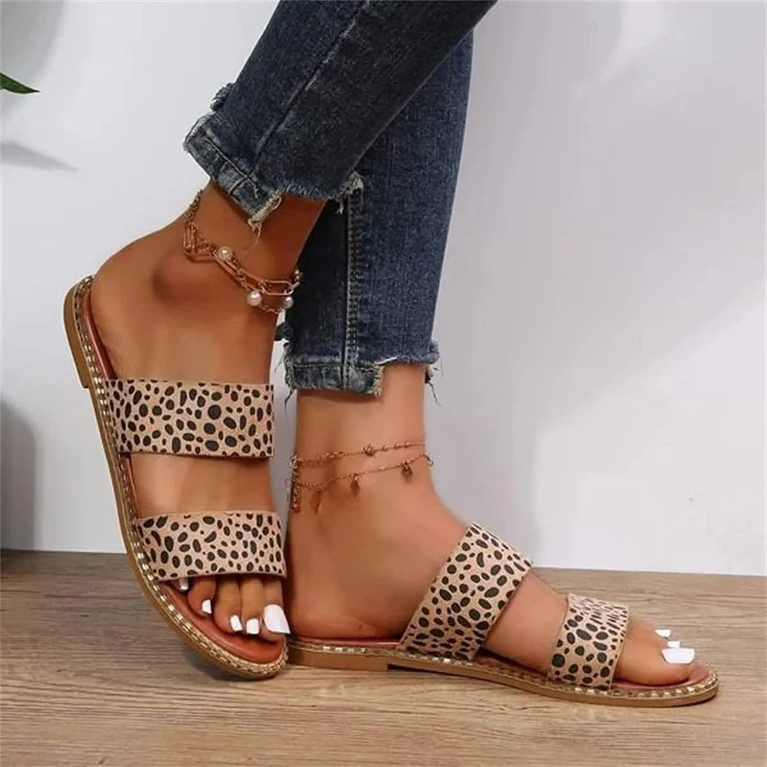 OMIREL Leopard Print Leather Wedge Soft Sole Sandal Leopard Print Sandals Mules Slip on Shoes Sandals for Women Open Toe Slippers Comfortable Beach Shoes,Leopard,US11/EU42