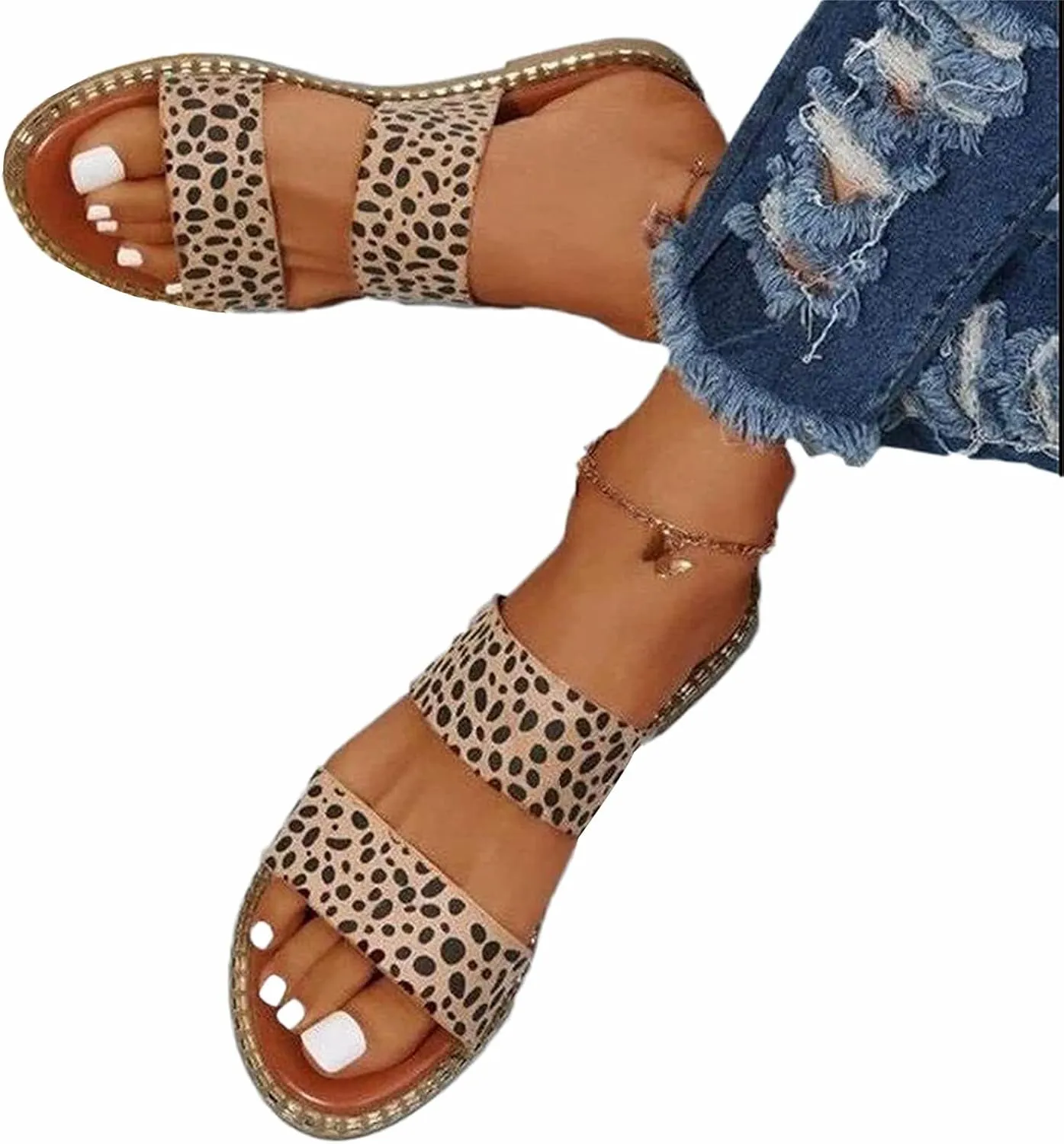 OMIREL Leopard Print Leather Wedge Soft Sole Sandal Leopard Print Sandals Mules Slip on Shoes Sandals for Women Open Toe Slippers Comfortable Beach Shoes,Leopard,US11/EU42