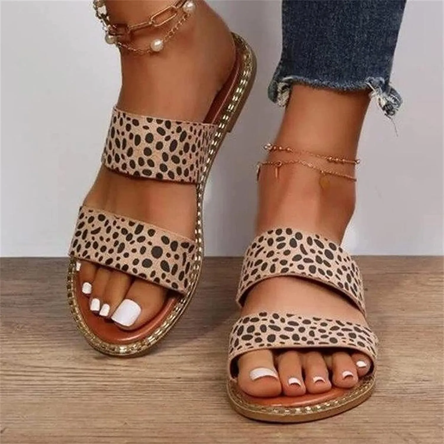 OMIREL Leopard Print Leather Wedge Soft Sole Sandal Leopard Print Sandals Mules Slip on Shoes Sandals for Women Open Toe Slippers Comfortable Beach Shoes,Leopard,US11/EU42