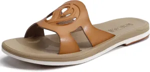 ONCAI Women's Flat Sandals Fashion Square Open Toe Slide Dressy Sandals for Woman Soft Cushion Vegan Comfortable Summer Slip On Casual Walking Outdoor Ladies Sandal Non Slip Rubber Sole Size 6-11 US