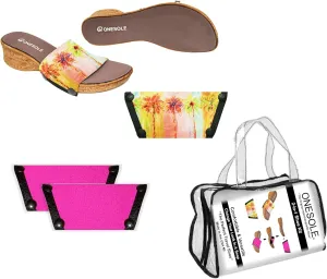 Onesole Breezy Corky Leisure Travel Shoe Kit, lightweight wedge sandals, Two Interchangeable Neoprene tops, Tops for women's wedge Sandals, As Seen on Shark Tank (Size 6)