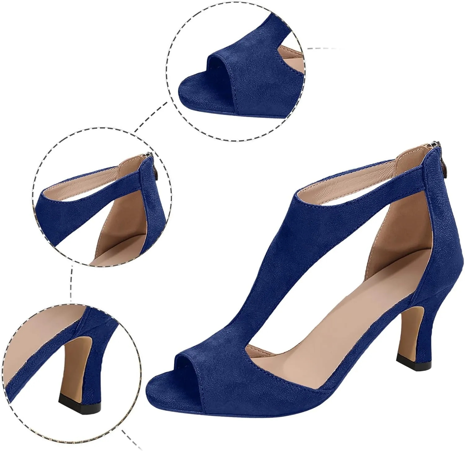 Orthopedic Heels for Women Summer High Heel Dress Shoes Open Toe Suede Sandals Cutout Roman Sandals with Back Zipper