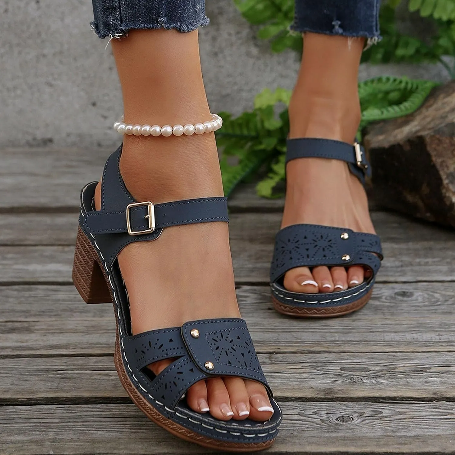 Orthopedic Wedge Sandals for Women Comfortable,Fashion Chunky Heels Sandals Women Comfy Open Toe Block Heeled Sandals Ankle Strappy Corks Heels Chunky Platform Heels for Women Summer Dress Shoes ﻿
