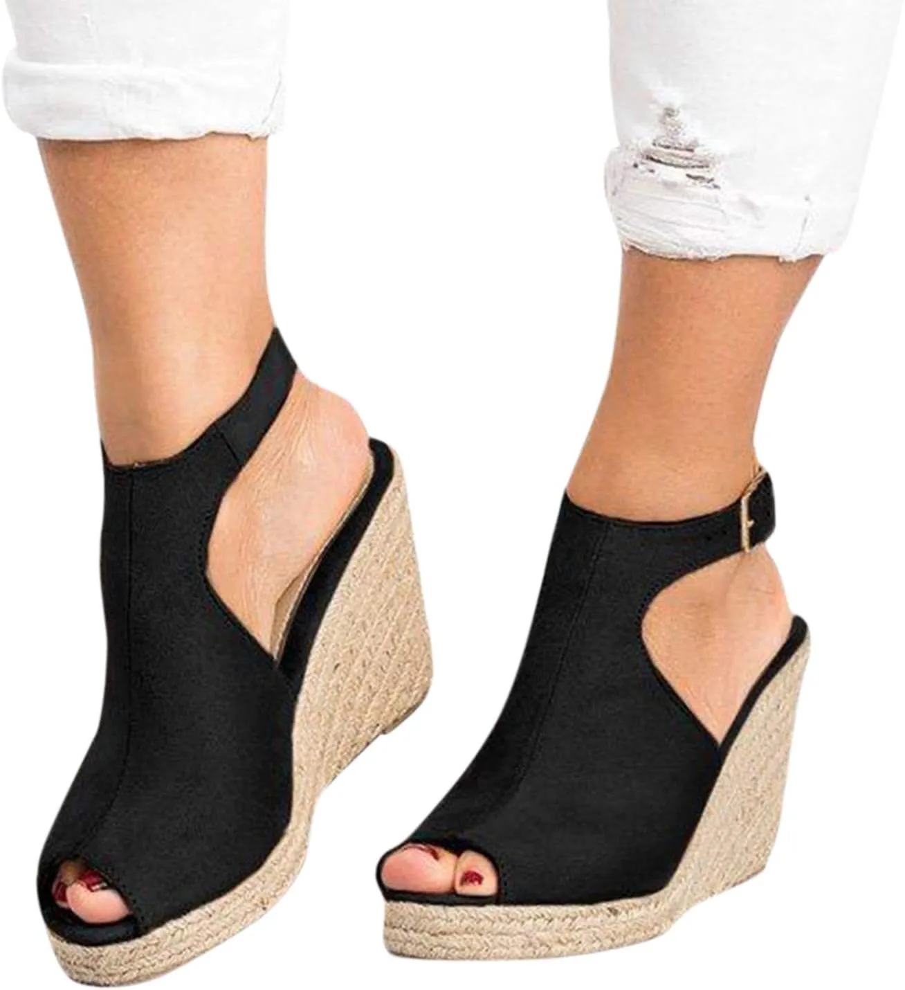 Orthopedic Wedge Sandals for Women Open Toe Walking Sandals Ankle Strap Wide Width Platform Wedge with Arch Support