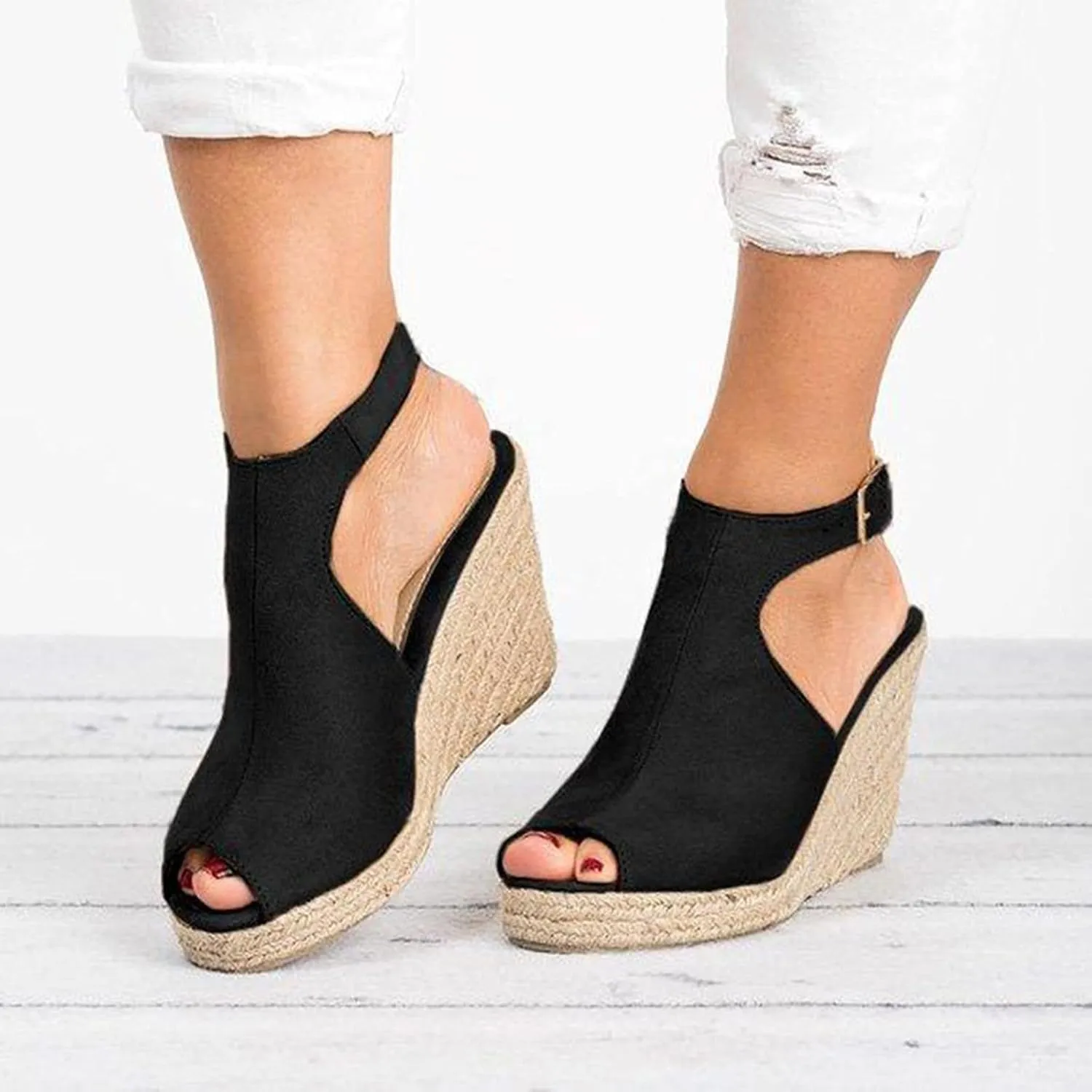Orthopedic Wedge Sandals for Women Open Toe Walking Sandals Ankle Strap Wide Width Platform Wedge with Arch Support