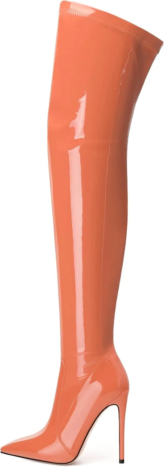 Over The Knee Boots for Women Thigh High Stiletto Zipper Pointed Toe Long Boots Classic Fashion Sexy Tall Boots