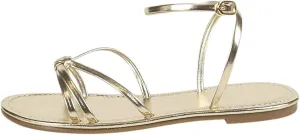 OYOANGLE Women's Metallic Slingback Sandals Cute Open Toe Flat Ankle Strap Sandals
