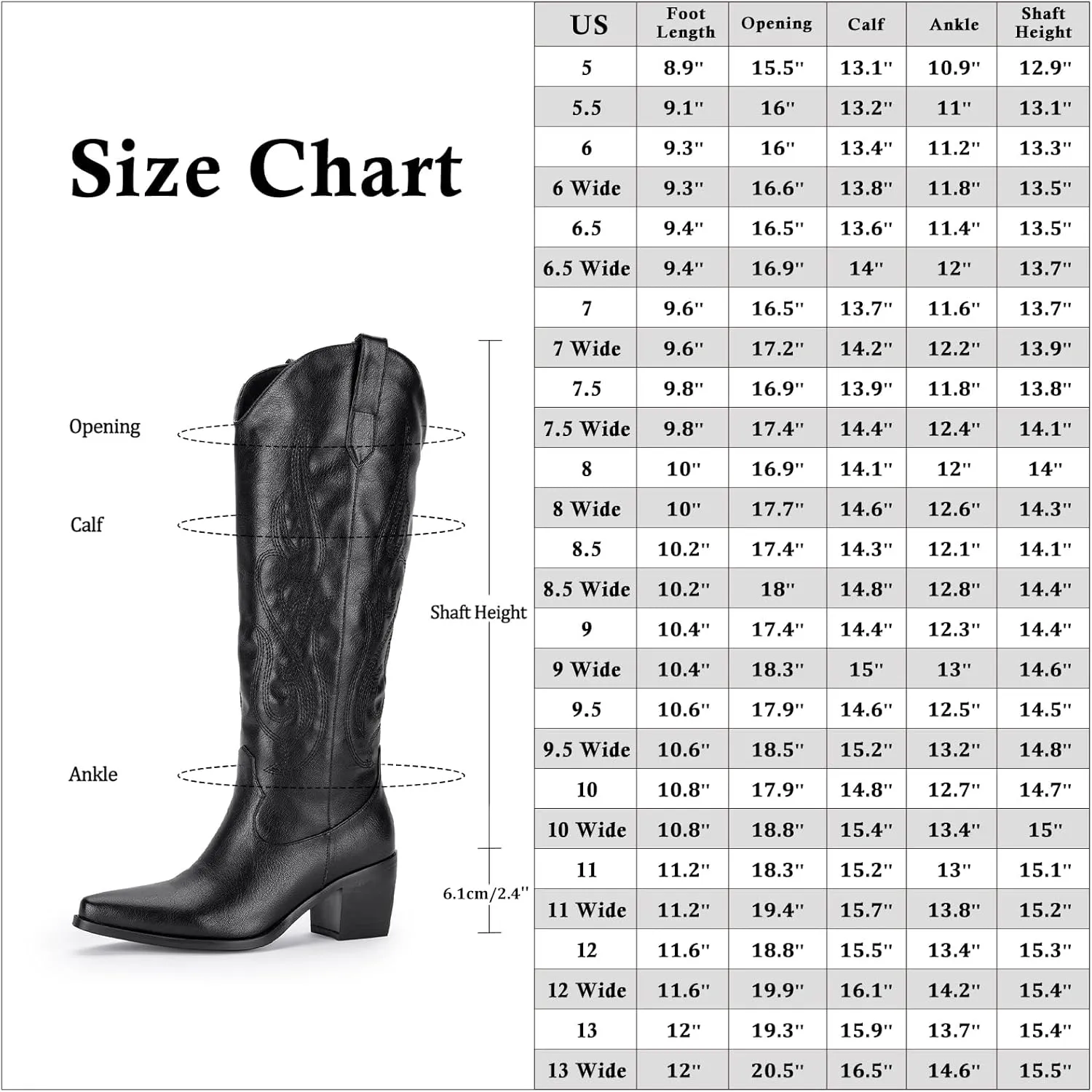 Pasuot Western Cowboy Boots for Women - Knee High Wide Calf Cowgirl Boots with Classic Embroidered, Slip On Pointed Toe Chunky Heel Fashion Retro Classic Pull On Tall Boot for Girls Ladies Fall Winter
