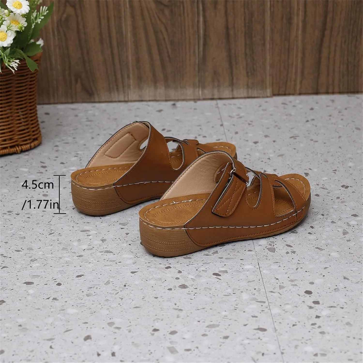 Peep Toe Wedges for Women Dressy Wide Width Orthopedic Wedge Sandals with Arch Support Walking Flip Flops