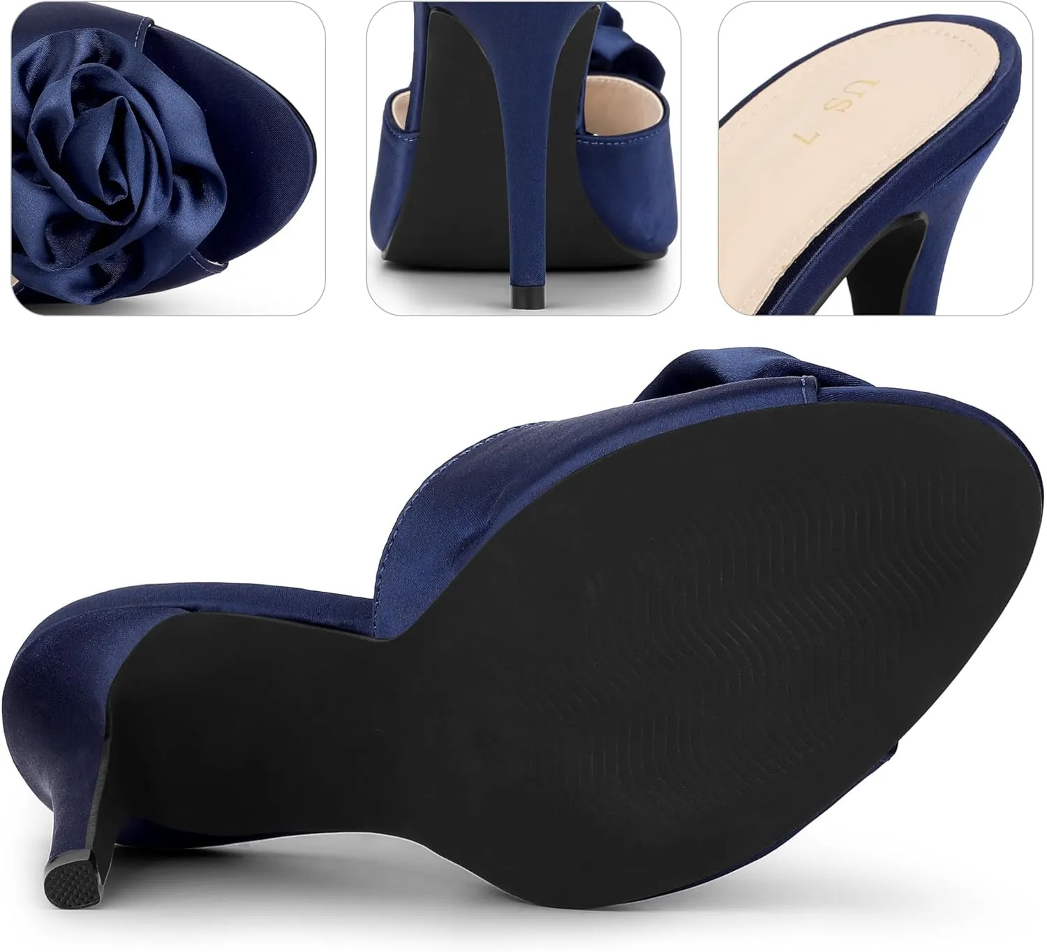 Perphy Flower Heels Dress Open Toe Slide Stiletto Heel Sandals for Women