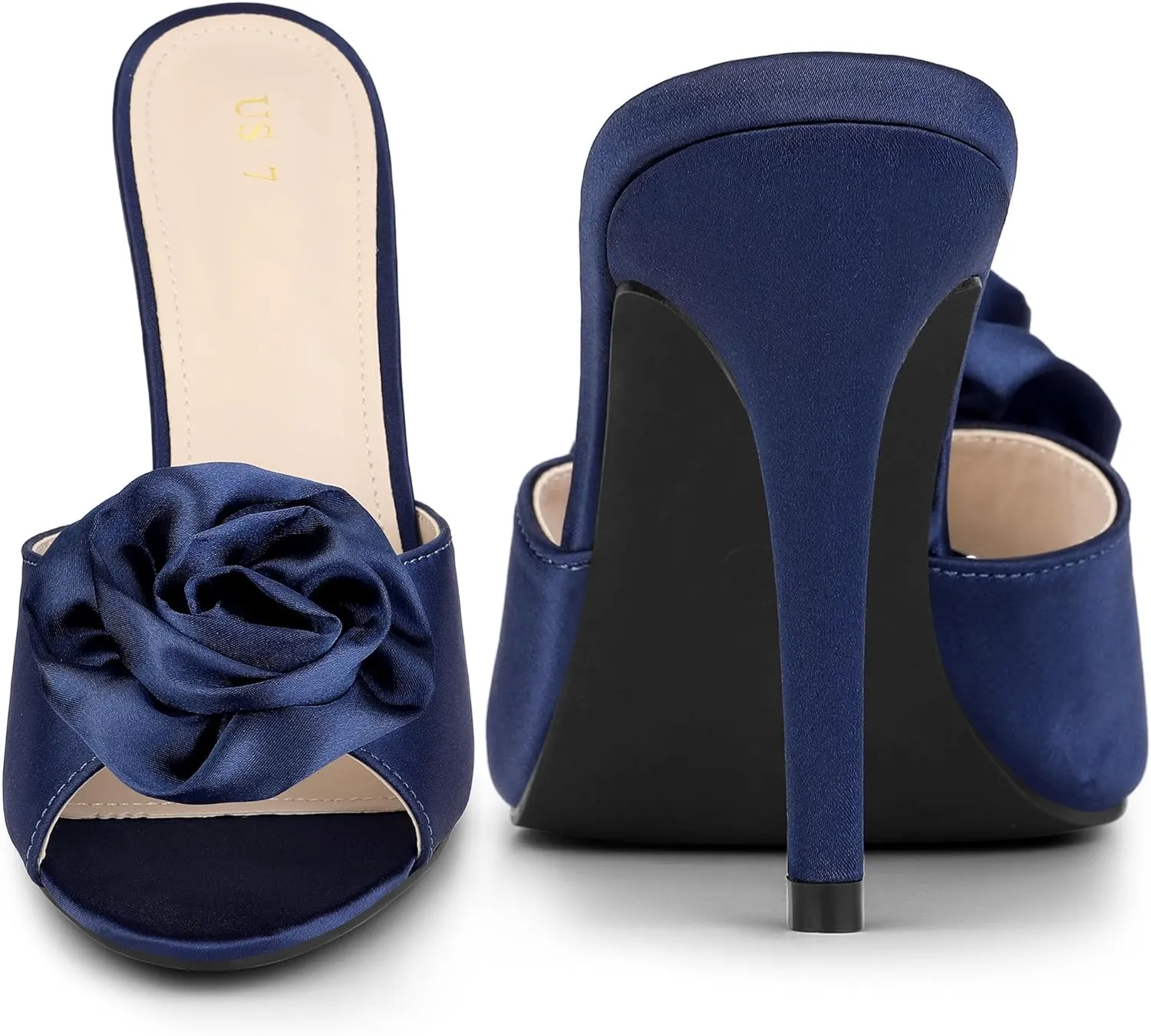 Perphy Flower Heels Dress Open Toe Slide Stiletto Heel Sandals for Women