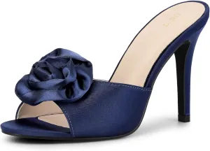 Perphy Flower Heels Dress Open Toe Slide Stiletto Heel Sandals for Women