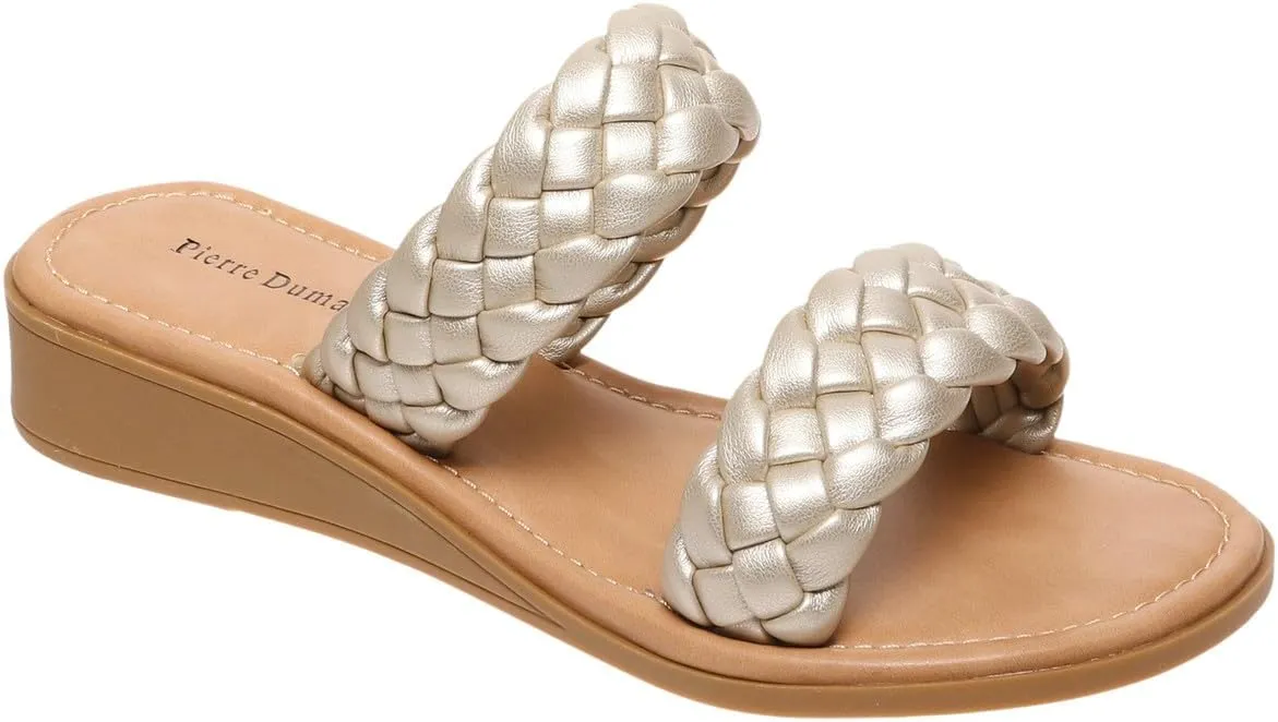 Pierre Dumas Womens braided slide sandals open toe two strap slip on sandals