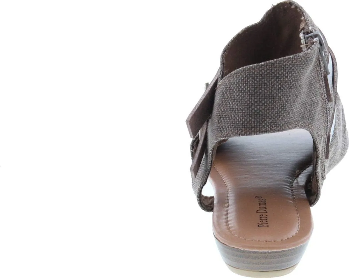 Pierre Dumas Women's Open Toe Sandal with Decorative Ankle Strap Brenna-1 Two Tone Canvas Open
