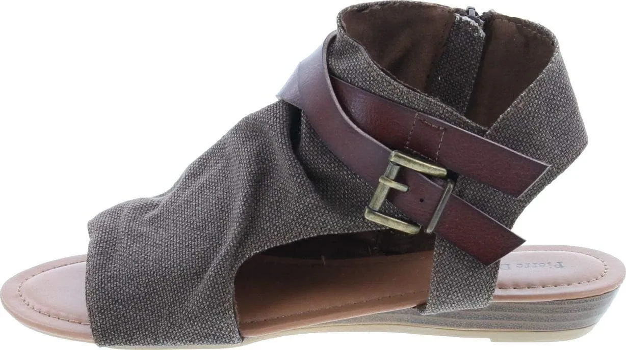 Pierre Dumas Women's Open Toe Sandal with Decorative Ankle Strap Brenna-1 Two Tone Canvas Open