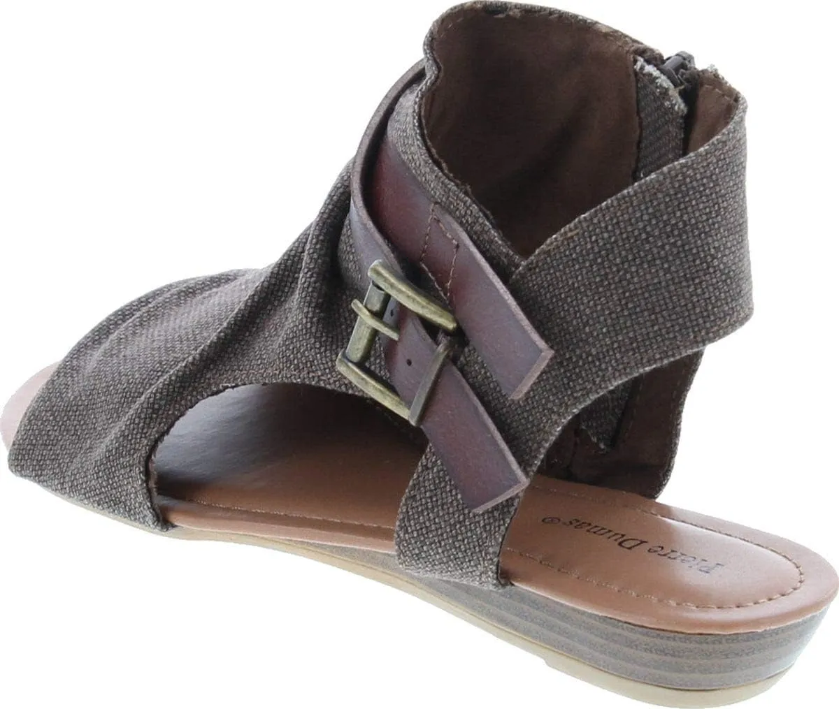 Pierre Dumas Women's Open Toe Sandal with Decorative Ankle Strap Brenna-1 Two Tone Canvas Open