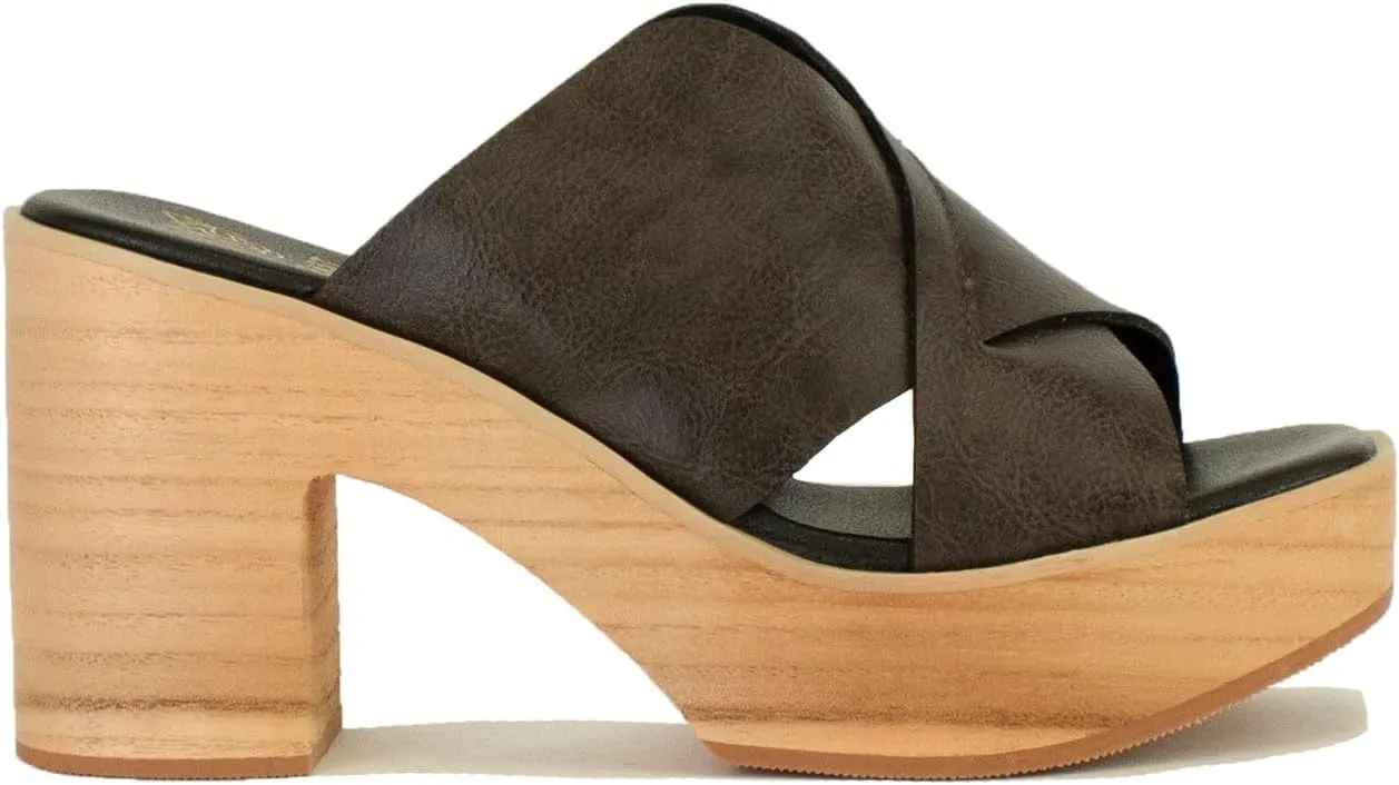 Platform Sandal for Women Wood Clogs Crisscross Heel Clogs Backless Slippers Peep Toe Sandal Slip On Slides Sandals