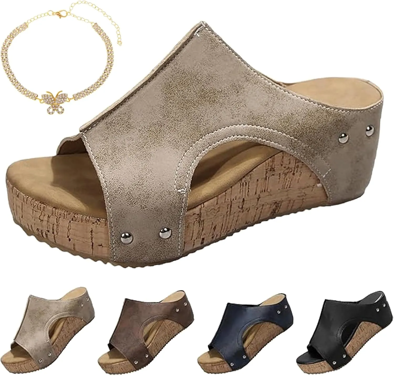 Platform Sandals for Women 2025, Summer Cork Wedge Sandals, Women's Comfy Leather Wedge Non Slip Lightweight Shoes