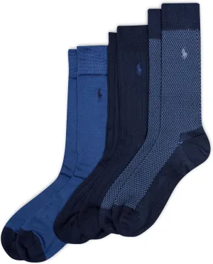 POLO RALPH LAUREN Super Soft Birdseye Dress Crew Socks - 3 Pair Pack - Signature Embroidered Pony & Heel-toe Reinforcement