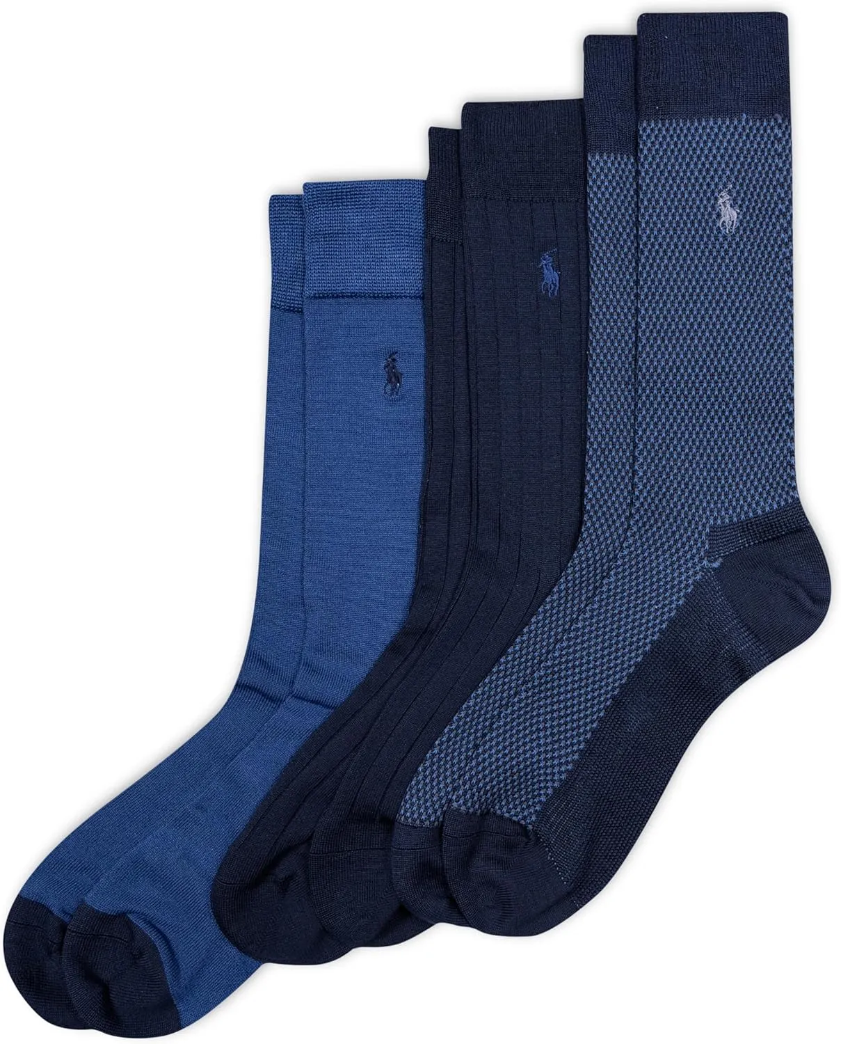 POLO RALPH LAUREN Super Soft Birdseye Dress Crew Socks - 3 Pair Pack - Signature Embroidered Pony & Heel-toe Reinforcement