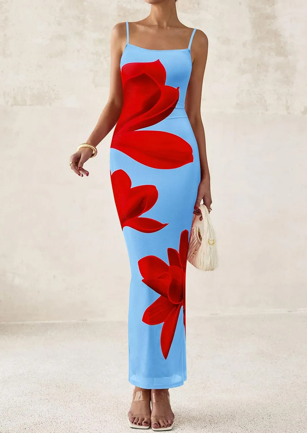 PRETTYGARDEN Womens Floral Maxi Dress Summer 2025 Sexy Spaghetti Strap Slip Bodycon Mesh Beach Vacation Dresses