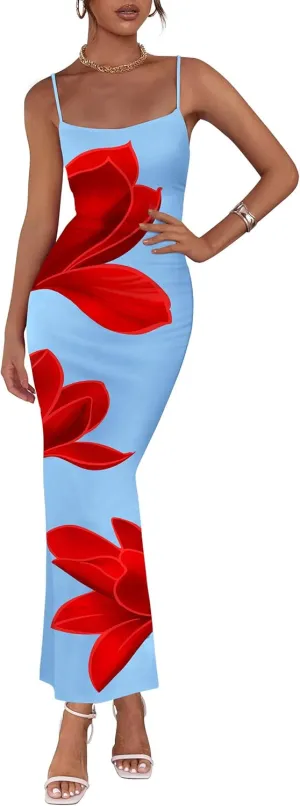 PRETTYGARDEN Womens Floral Maxi Dress Summer 2025 Sexy Spaghetti Strap Slip Bodycon Mesh Beach Vacation Dresses