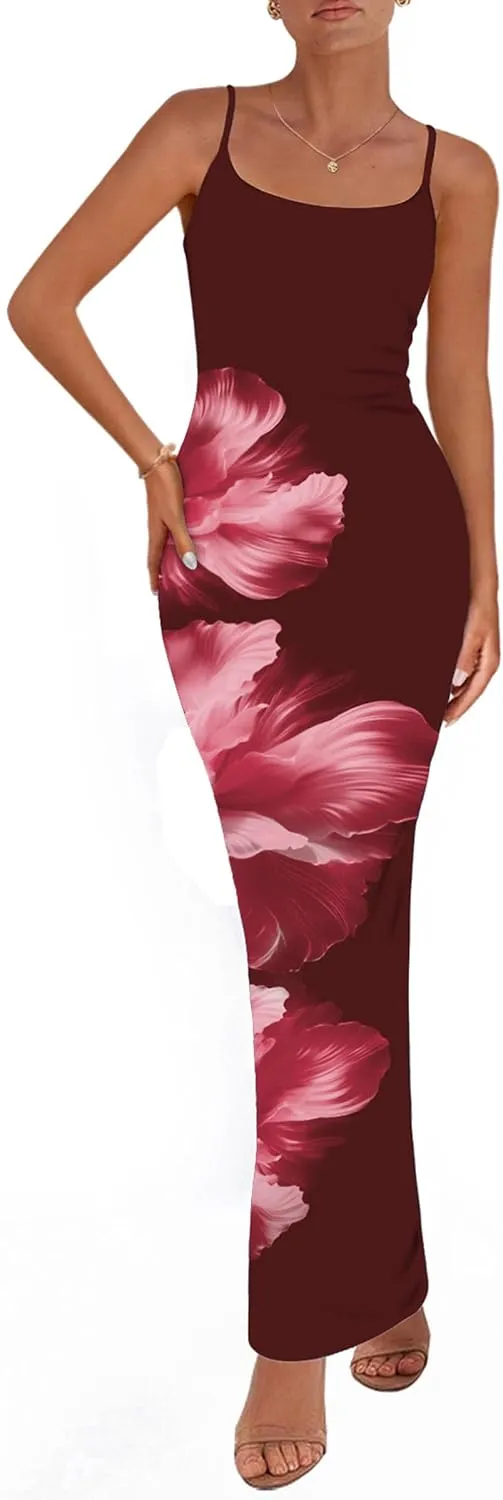 PRETTYGARDEN Womens Floral Maxi Dress Summer 2025 Sexy Spaghetti Strap Slip Bodycon Mesh Beach Vacation Dresses