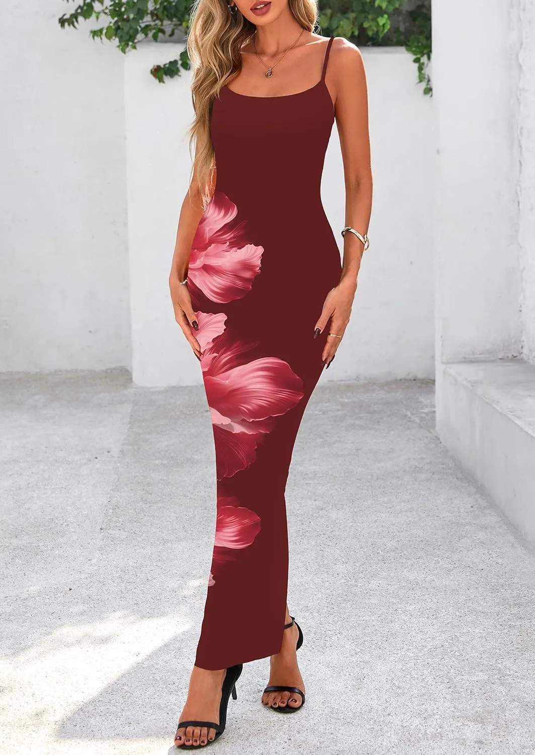 PRETTYGARDEN Womens Floral Maxi Dress Summer 2025 Sexy Spaghetti Strap Slip Bodycon Mesh Beach Vacation Dresses
