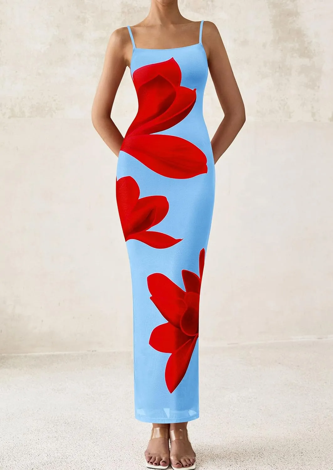PRETTYGARDEN Womens Floral Maxi Dress Summer 2025 Sexy Spaghetti Strap Slip Bodycon Mesh Beach Vacation Dresses