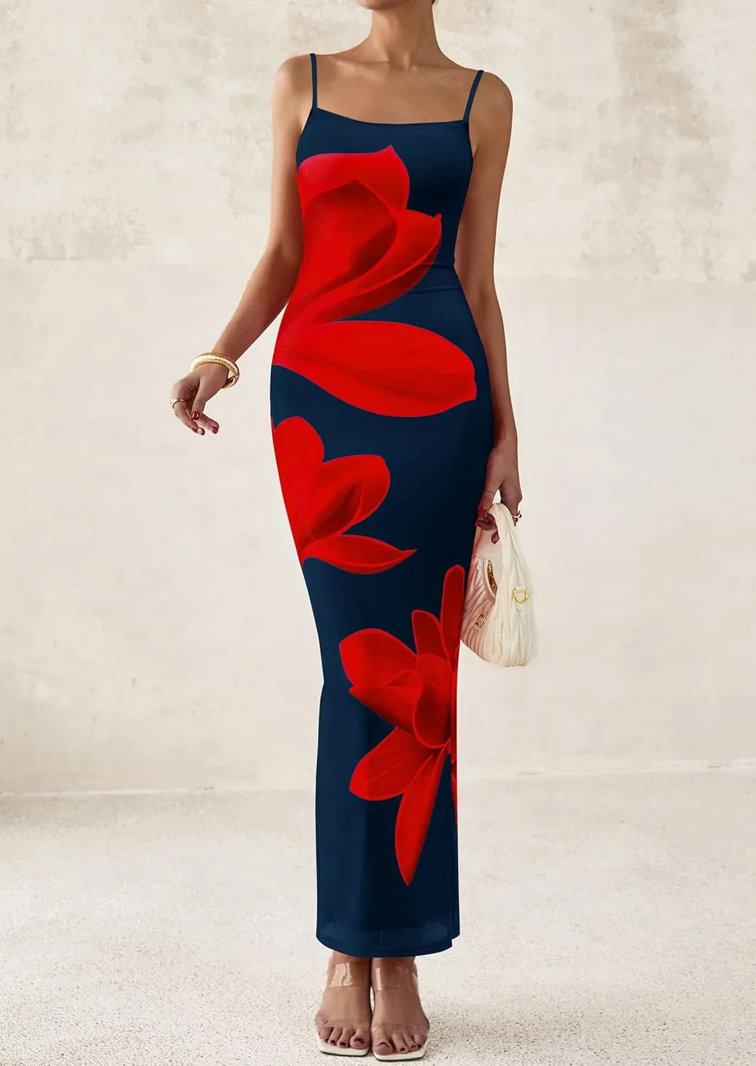 PRETTYGARDEN Womens Floral Maxi Dress Summer 2025 Sexy Spaghetti Strap Slip Bodycon Mesh Beach Vacation Dresses
