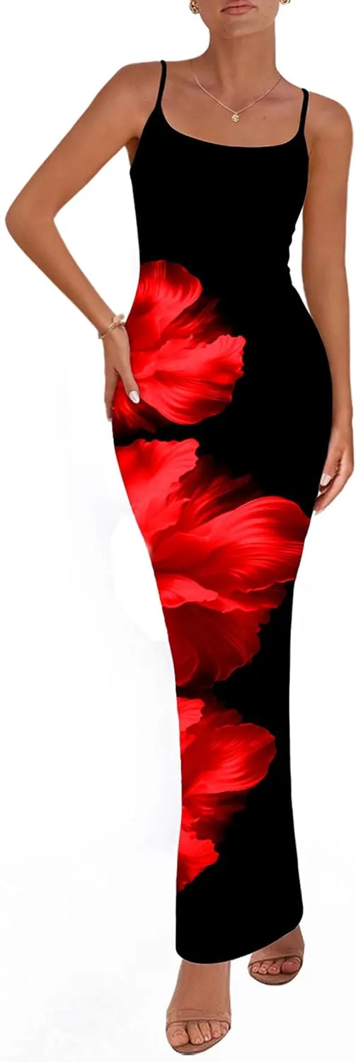 PRETTYGARDEN Womens Floral Maxi Dress Summer 2025 Sexy Spaghetti Strap Slip Bodycon Mesh Beach Vacation Dresses