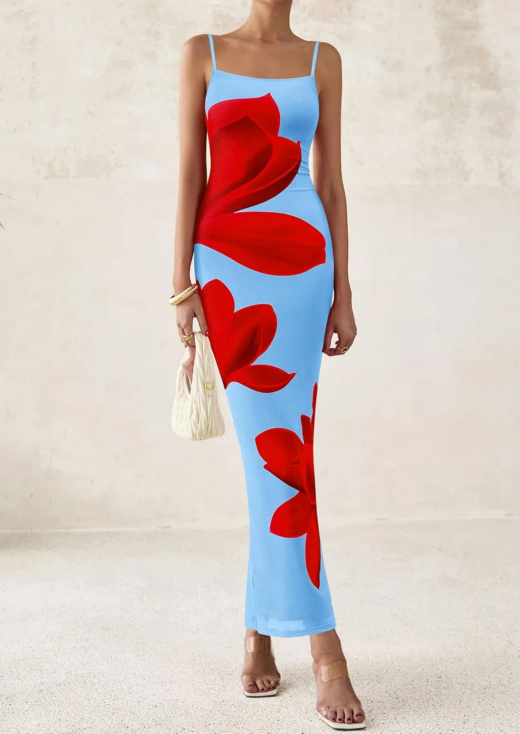 PRETTYGARDEN Womens Floral Maxi Dress Summer 2025 Sexy Spaghetti Strap Slip Bodycon Mesh Beach Vacation Dresses