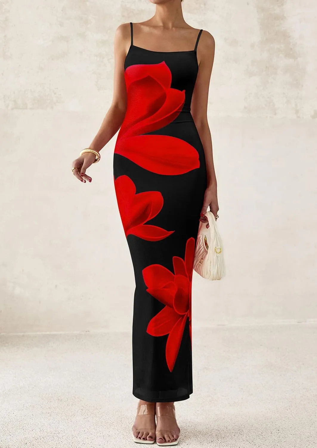 PRETTYGARDEN Womens Floral Maxi Dress Summer 2025 Sexy Spaghetti Strap Slip Bodycon Mesh Beach Vacation Dresses