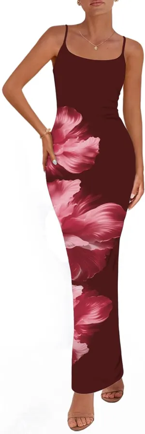 PRETTYGARDEN Womens Floral Maxi Dress Summer 2025 Sexy Spaghetti Strap Slip Bodycon Mesh Beach Vacation Dresses